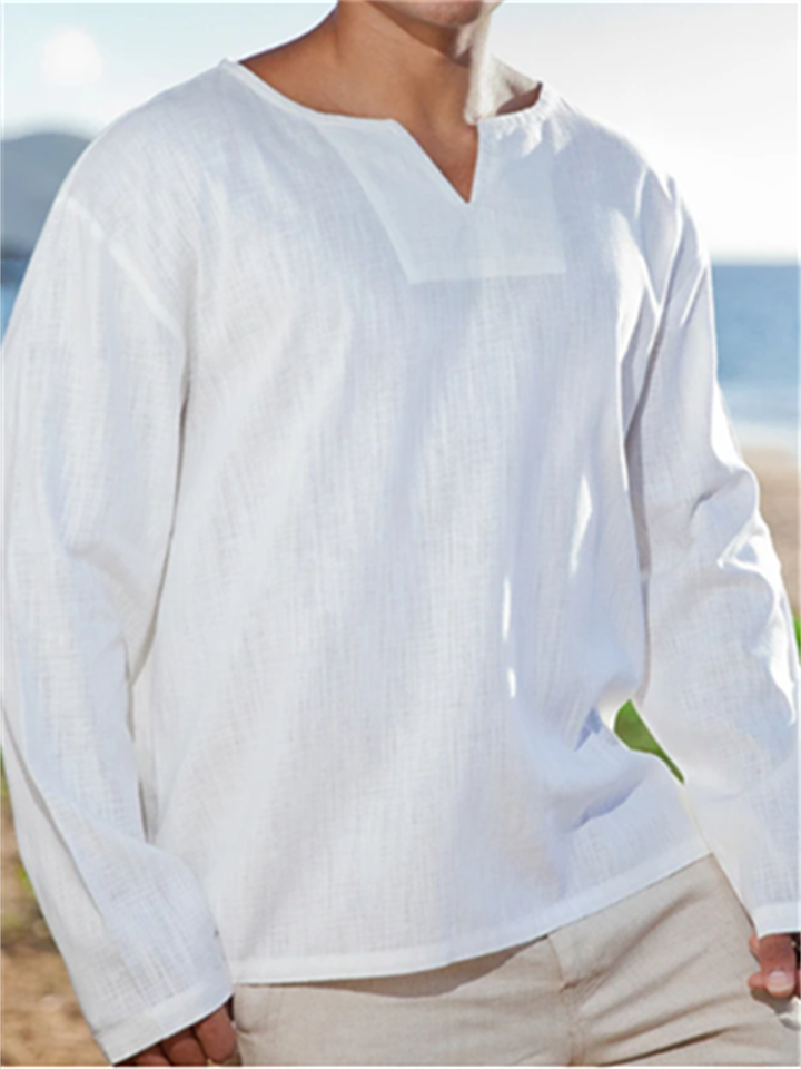 Men's Summer Shirt Beach Shirt Black White Red Long Sleeve Plain V Neck Spring & Summer Hawaiian Holiday Clothing Apparel
