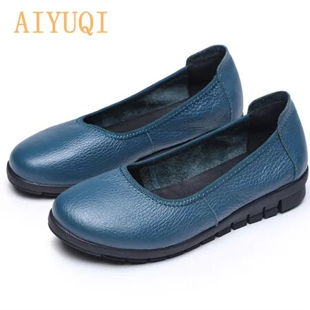AIYUQI 2021 spring natural genuine leather women flat shoes black shallow mouth Loafers  soft bottom ladies casual shoes