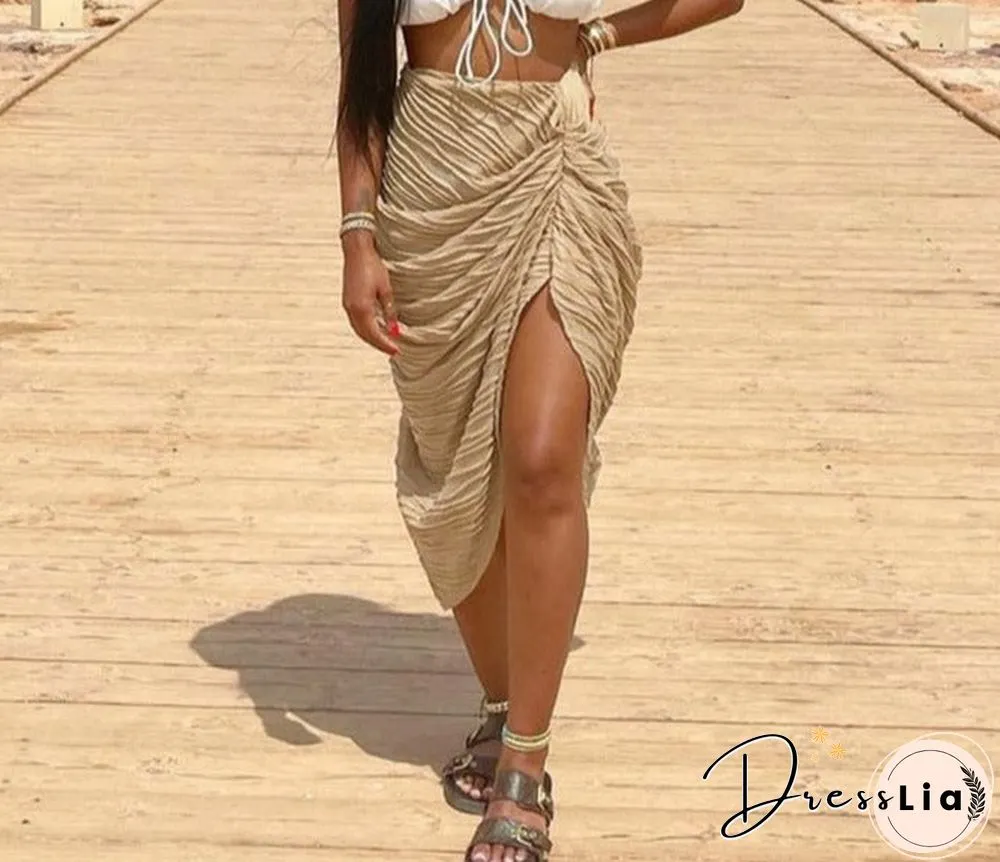 Asymmetrical Women Skirt-Aesthetic Casual Shirring-Undefined Irregular Shape-Side