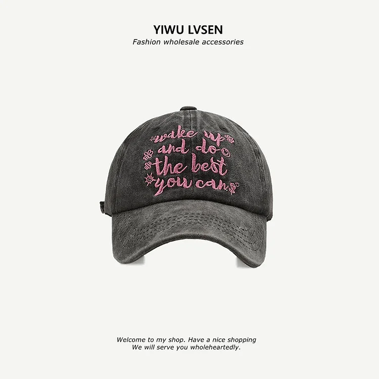 Ins Rose Red Baseball Cap, Wash Letters, Embroidered Duck Tongue Cap, Spring and Summer Korean Version