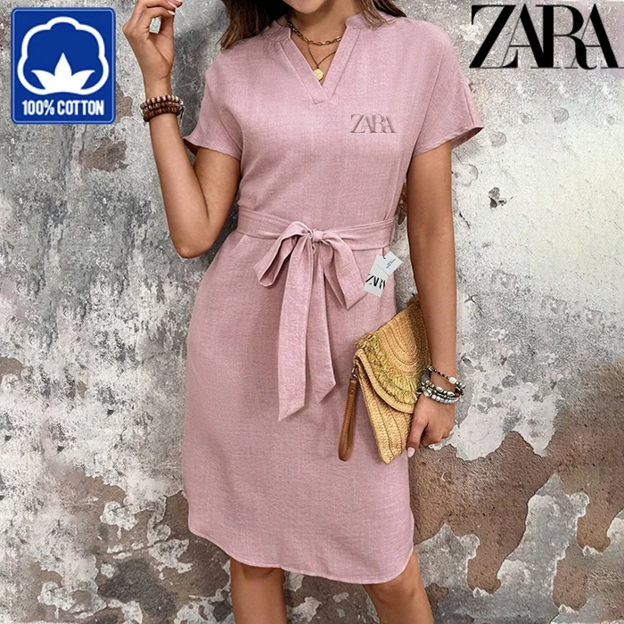 💃ZARA2025 nové módní midi šaty s výstřihem do V a mašlí