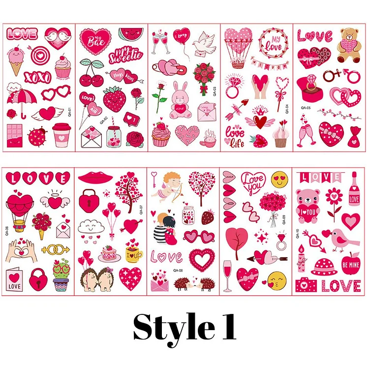 10 Sheets Valentine's Day Temporary Tattoo Stickers