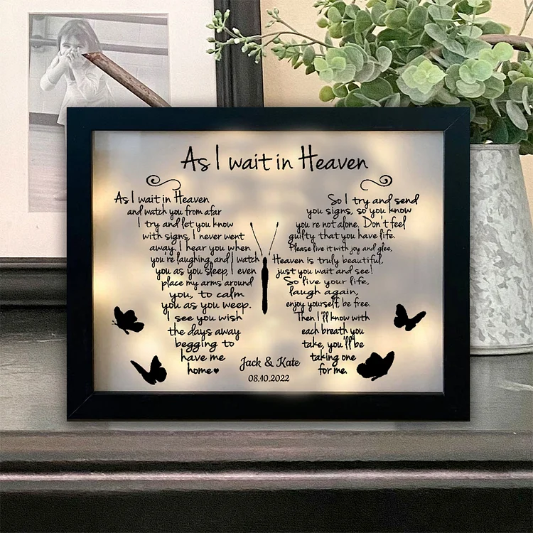 Personalized Butterfly Frame As I Wait in Heaven Lighted Shadow Box Memorial Gifts