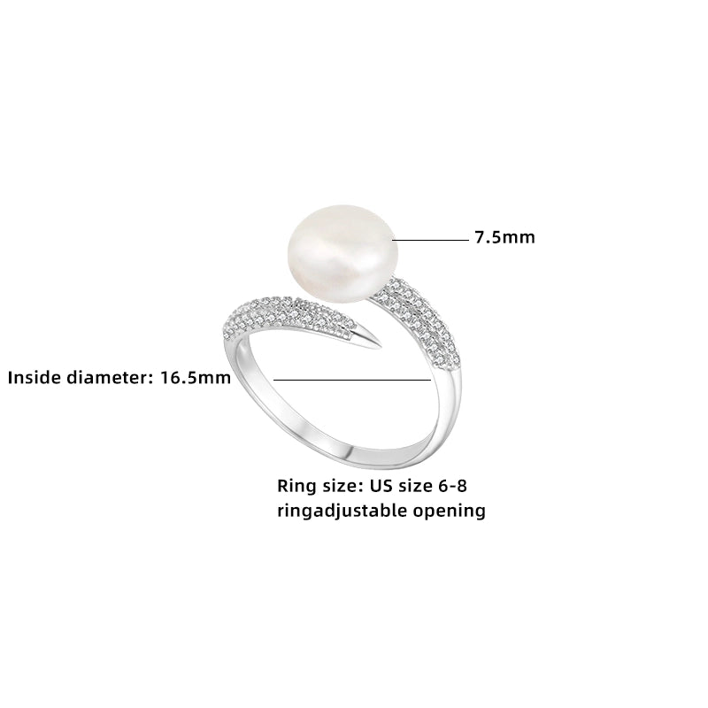 18K Gold Plated White Gold Plated 925 Sterling Silver Pearl Zircon Geometric Open Rings