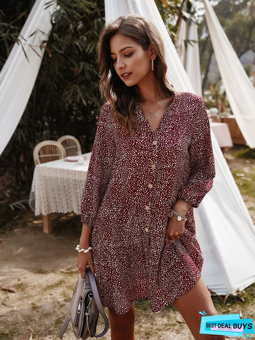 Small Crushed Flower Dress Short Seven-sleeve Skirt