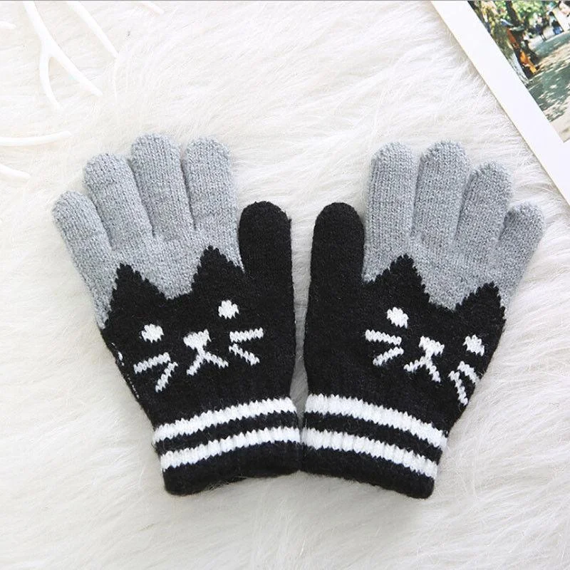 2019 Brand New Child Kids Baby Girls Boys Winter Knitted Gloves Cartoon Warm Mittens Toddlers Outdoor Cartoon Cats Cute Gloves