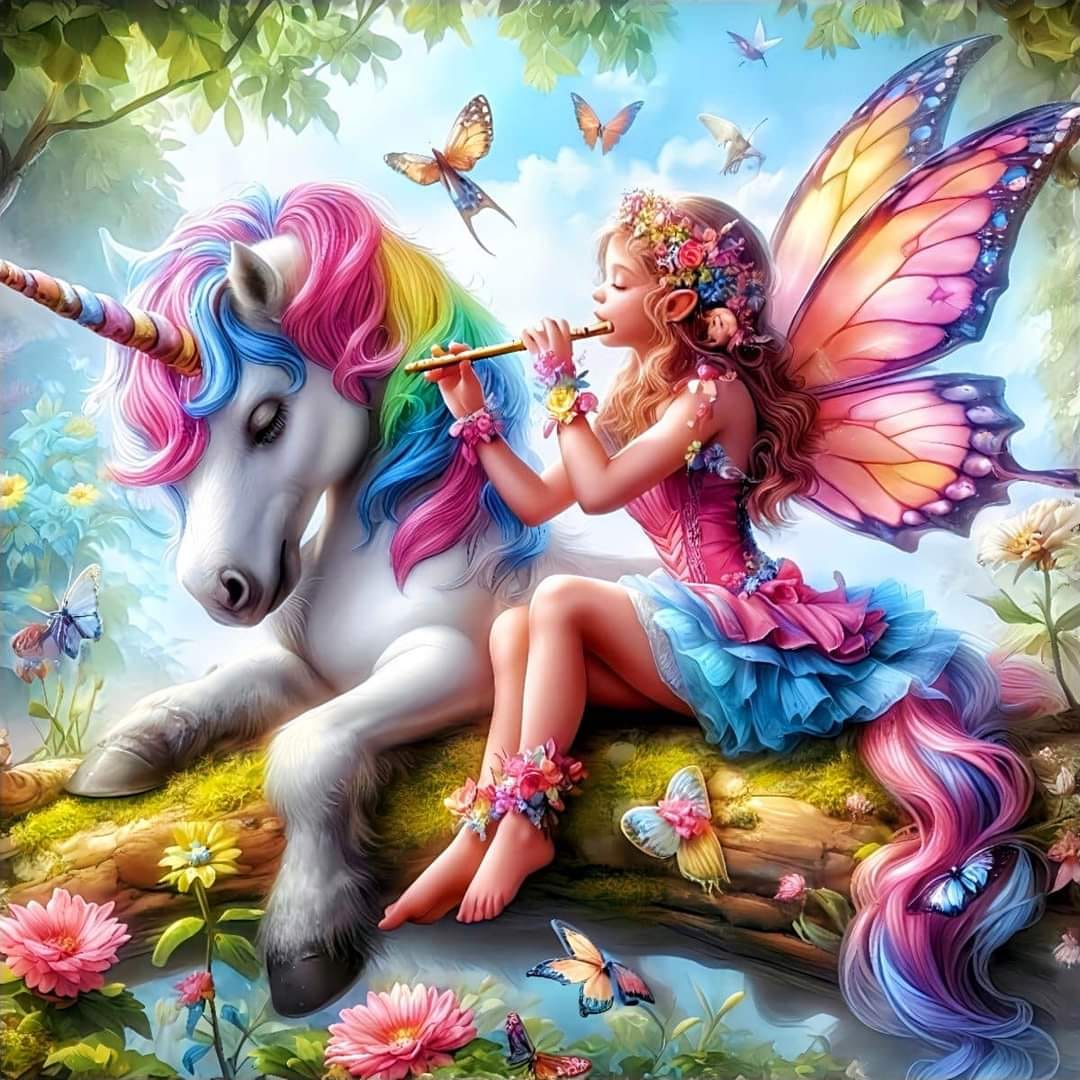 Colorful Unicorn and Fairy 50*50cm (canvas) full round drill(40 colors) diamond painting