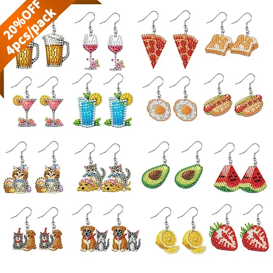 4 Pairs Double Sided Diamond Painting Earrings Diamond Art Earring Making Kit