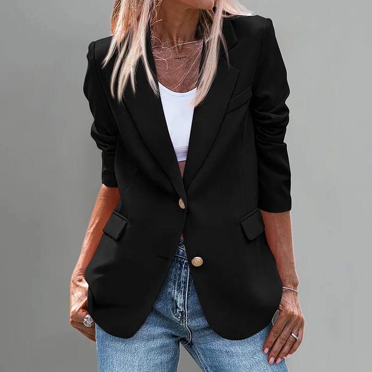Formal Notched Lapel Two Button Long Sleeve Solid Blazer