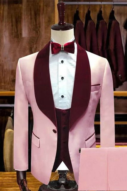 Candy Soft Pink Slim Fit Shawl Lapel Elegant Men Suits for Wedding | Ballbellas Ballbellas