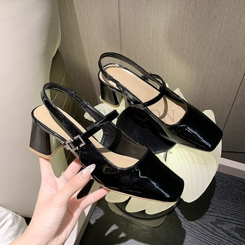 LANFUBEISI Mary Jane High Heel Sandals with Diamond Square Buckle Head and Skirt Style Women Shoes Fashionable Versatile Lolita 35-39 LANFUBEISI
