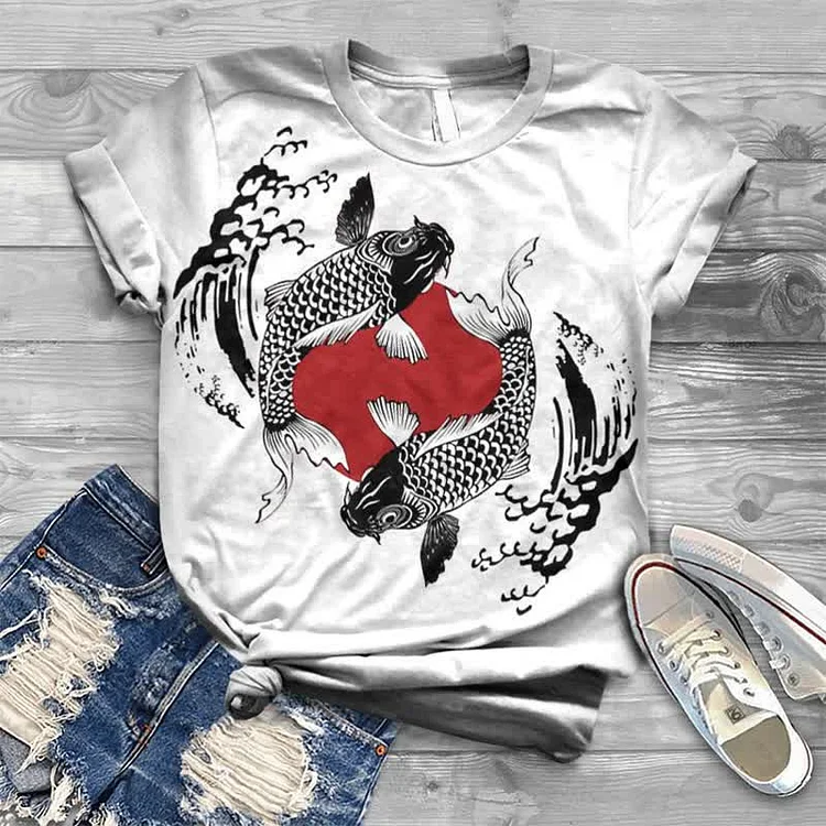 Wave Sun Koi Japanese Print T-shirt