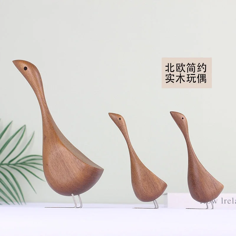Scandinavian Denmark Solid Wood Goose Arrangement Log Carving Creative Teak Carving Animal Home Cabinet Table Decoration