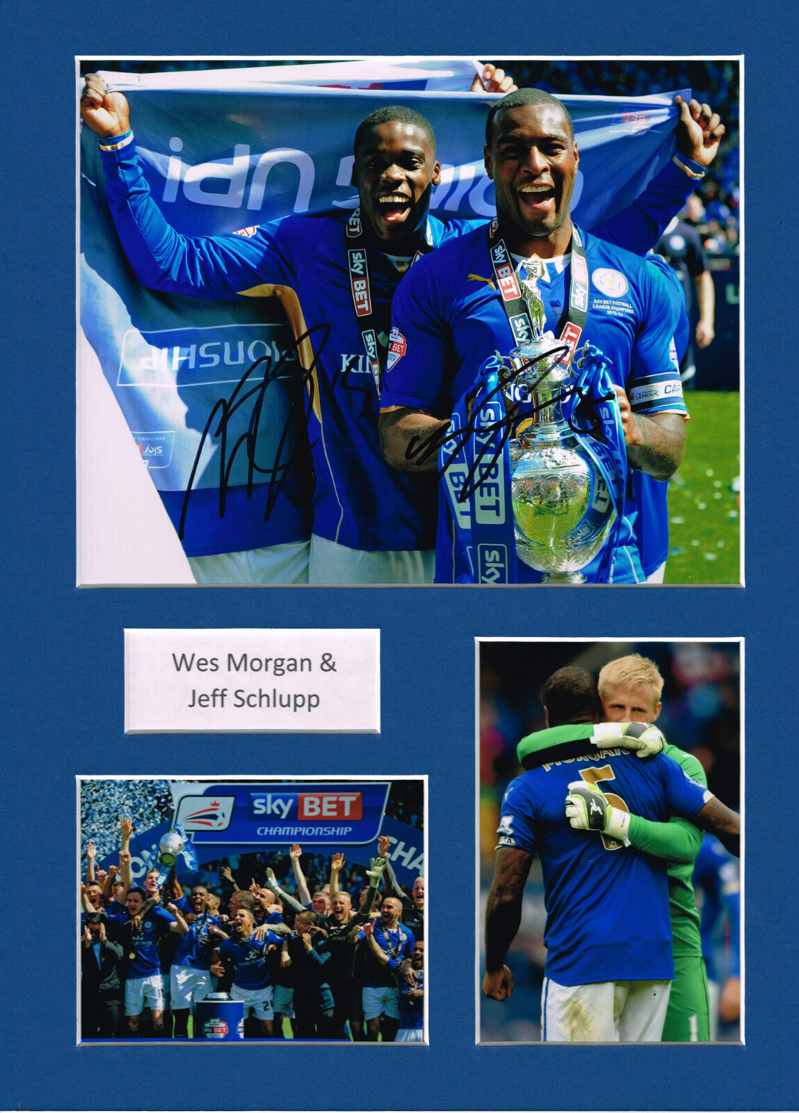 Wes MORGAN & Jeff SCHLUPP SIGNED Autograph 16x12 Mounted Photo Poster painting AFTAL Leicester