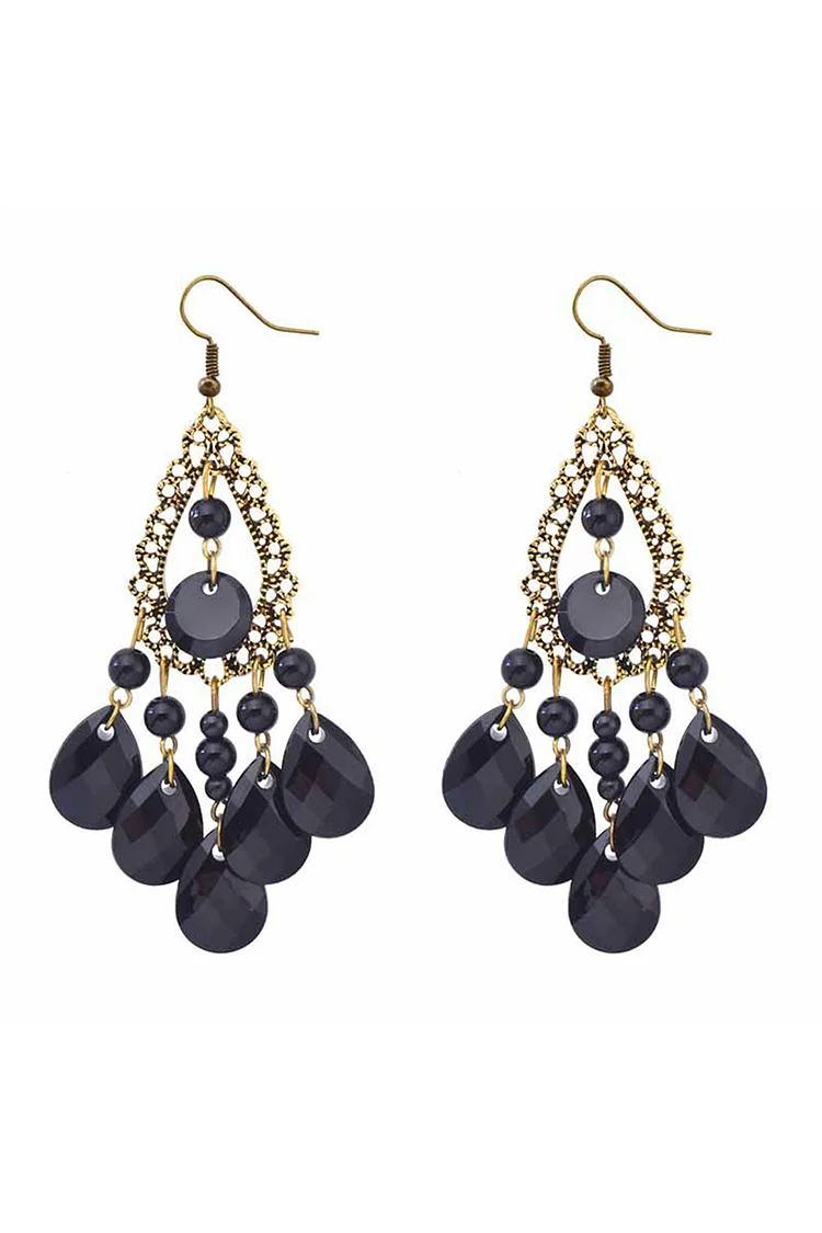 1920s Black Cocktail Party Fringe Hollow Out Droplet-shaped Earrings