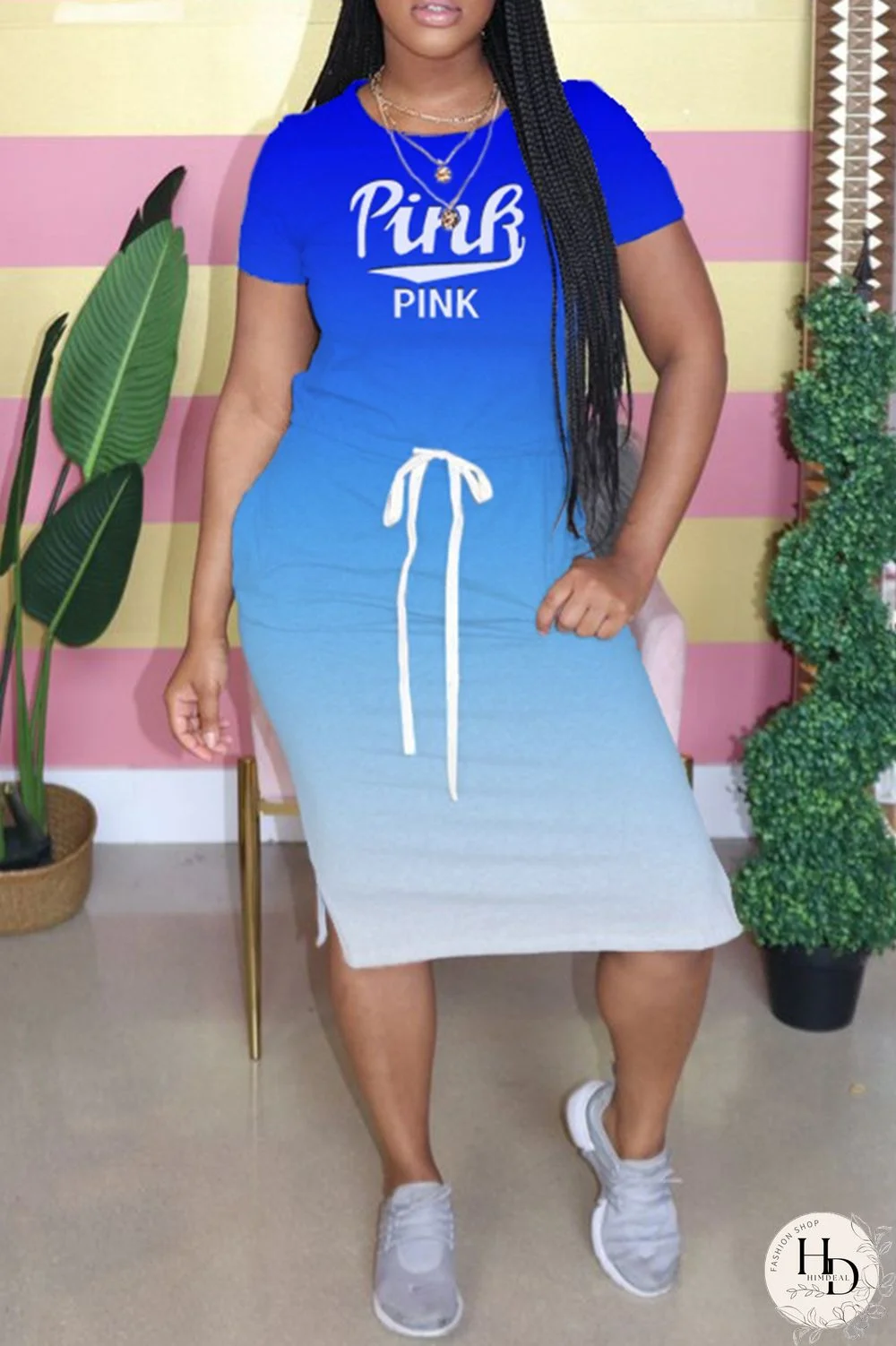 Black Fashion Casual Gradual Change Letter Print Basic O Neck Short Sleeve Dress