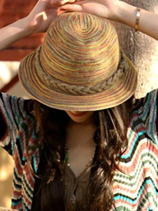Summer Travel Sunscreen Beach Straw Hat Rainbow Sun Hat