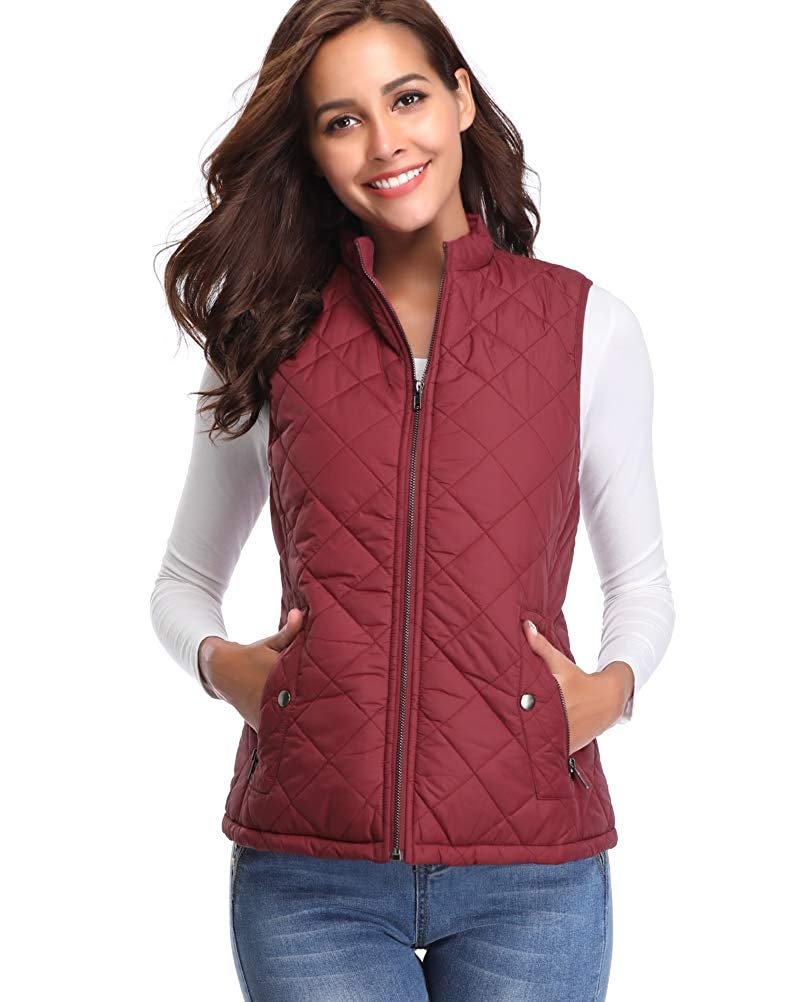 Women's Padded Vest, Stand Collar Lightweight Zip Quilted Gilet