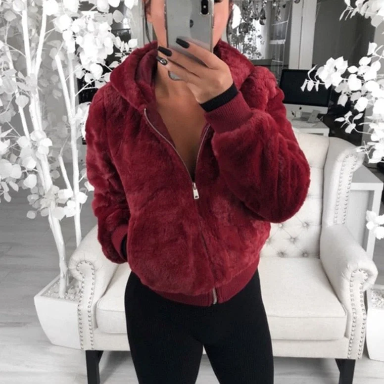 2021 European and American autumn and winter women's hooded rabbit fur faux fur plush jacket women