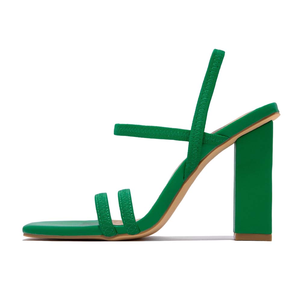 Chic Green Square Toe Elastic Strap Chunky Heel Women Sandals Nicepairs