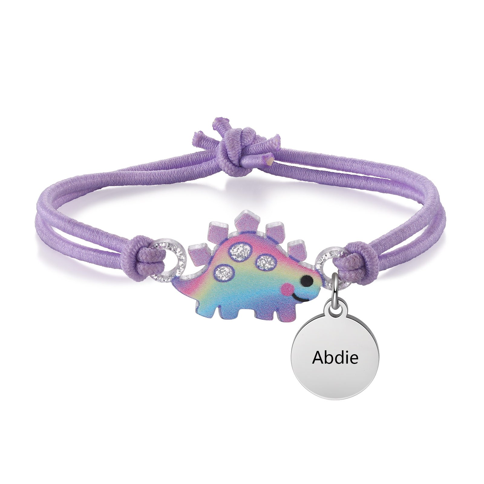 2 PCS Bracelet Set Custom Names Purple Dinosaur Charm Hair Ties Back To School Gift for Girls - My Heart Will Be With You Throughout The Day