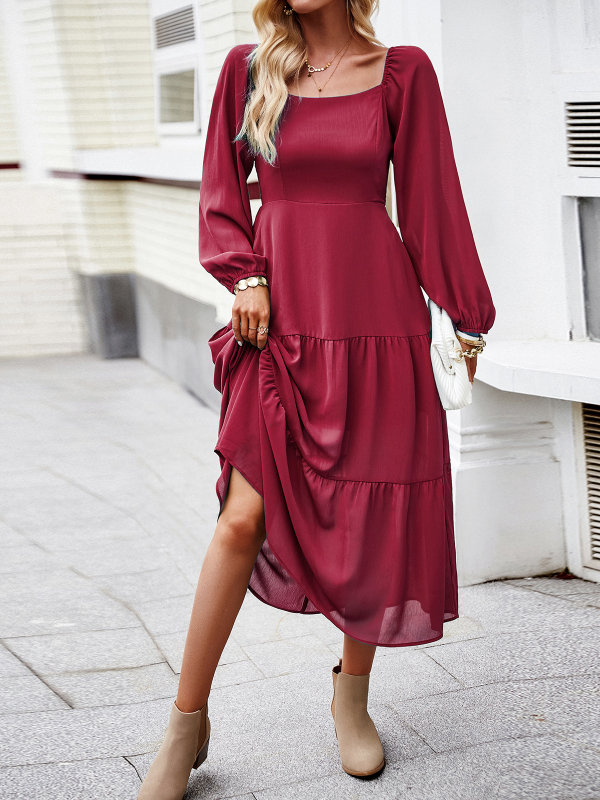 Classic Multi-Layered Solid Color Midi Dress