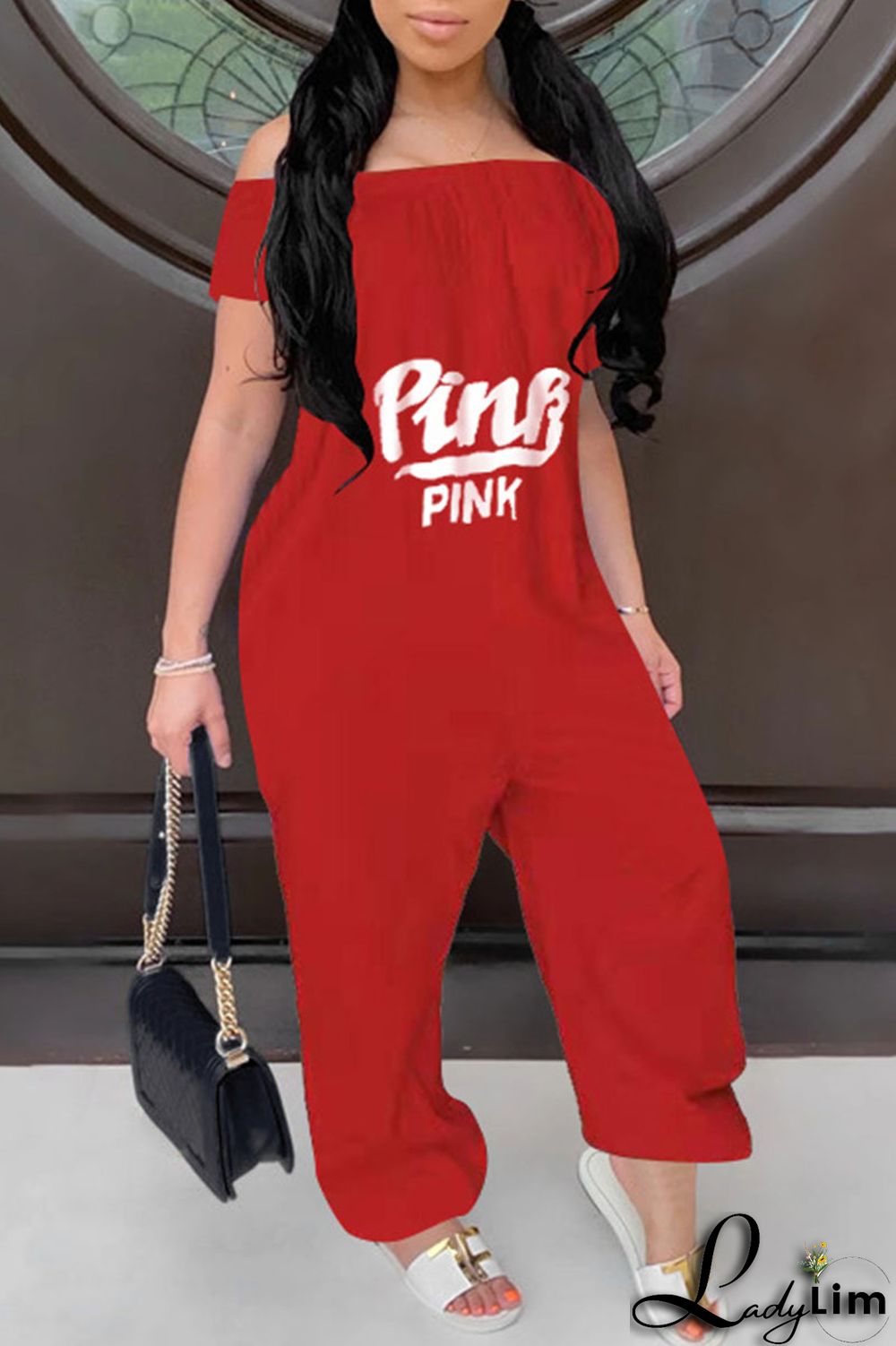 Yellow Casual Print Patchwork Off the Shoulder Loose Jumpsuits