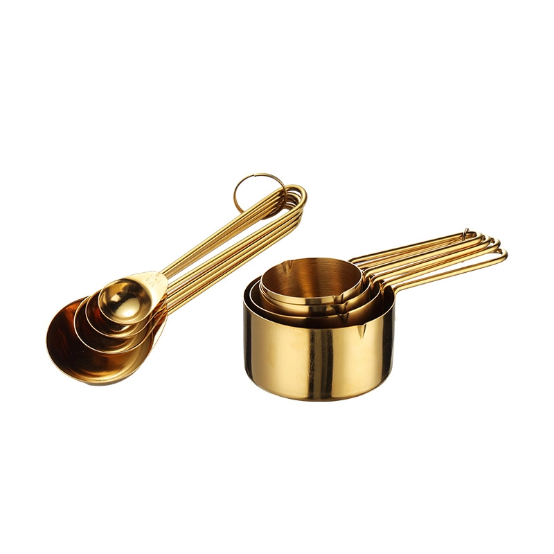 430 Stainless Steel Measuring Cup Measuring Spoon Suit 8-piece Rose Gold Wire Handle Measuring Spoon Measuring Cup 4-piece Set With Scale Gold
