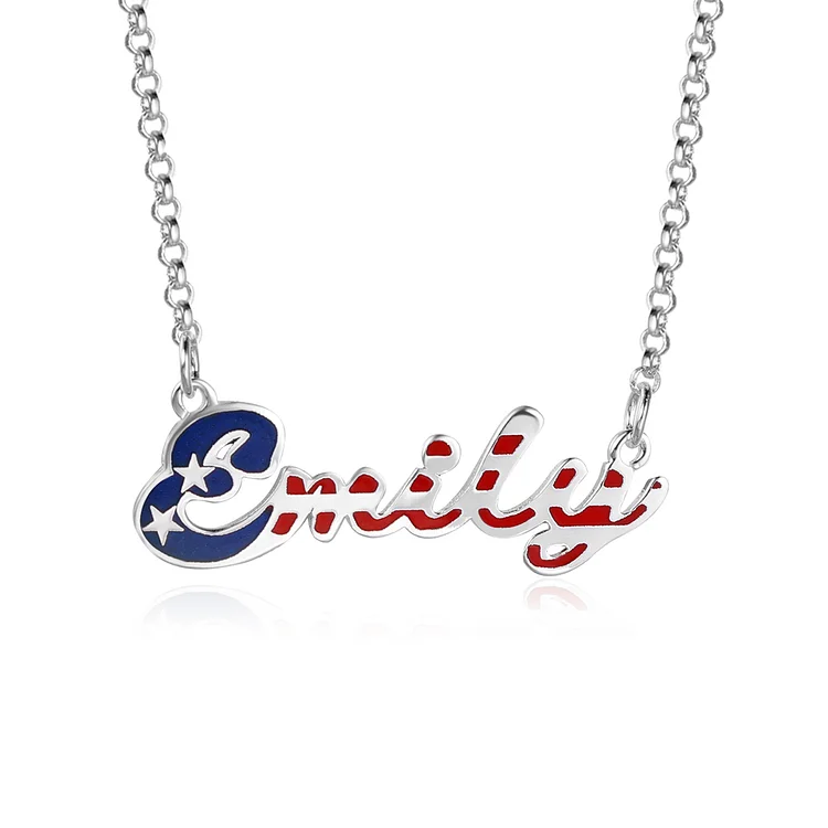 Personalized Name Necklace America Flag Necklace 4th of July Gifts