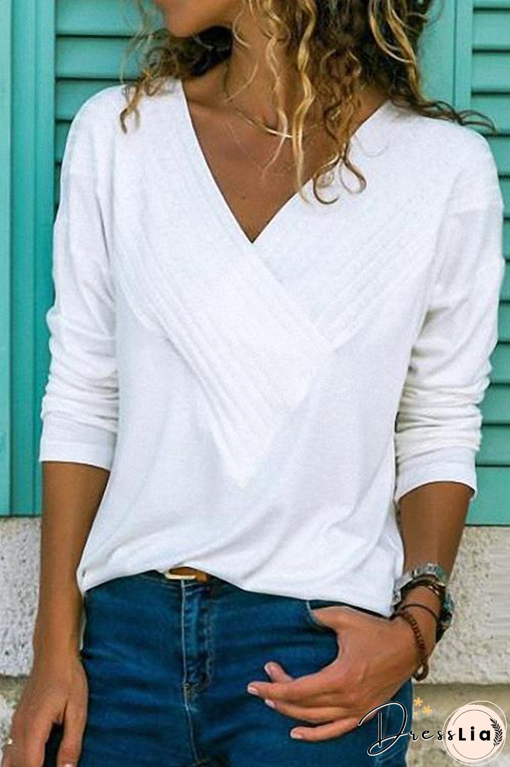 Classic V-neck Long Sleeves Basic Tops