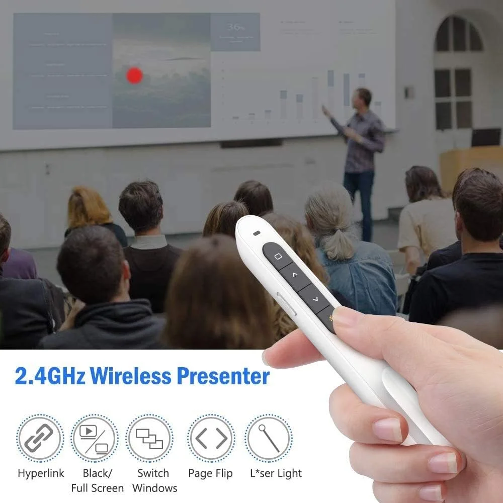 DinoFire Red Light Wireless Presenter, Powered by AAA (Not Included) Hyperlink Volume Control Presentation Clicker, RF 2.4GHz PowerPoint Clicker Presentation Remote Control Slide Clicker Advancer(UPC/EAN:736961025973)