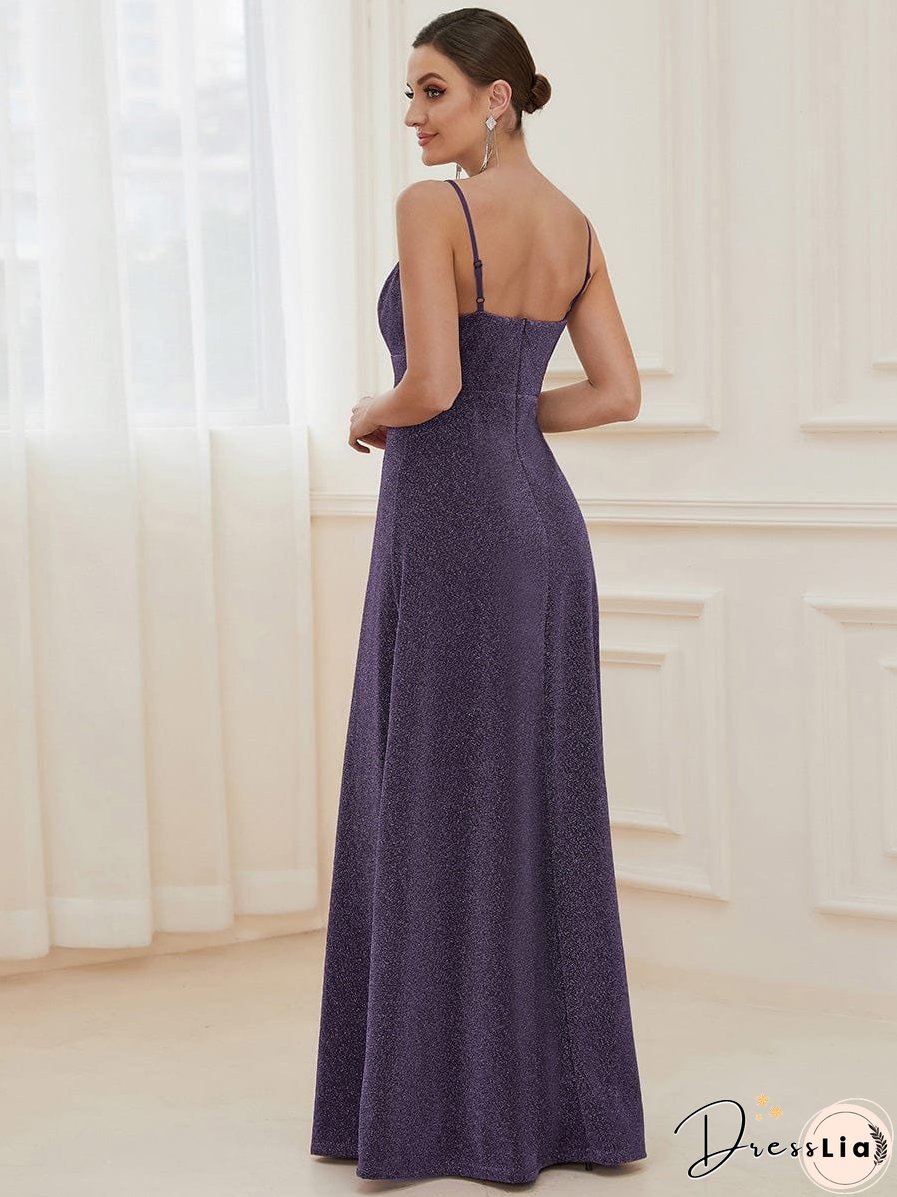 Elegant Pleated Spaghetti Strap Evening Gown
