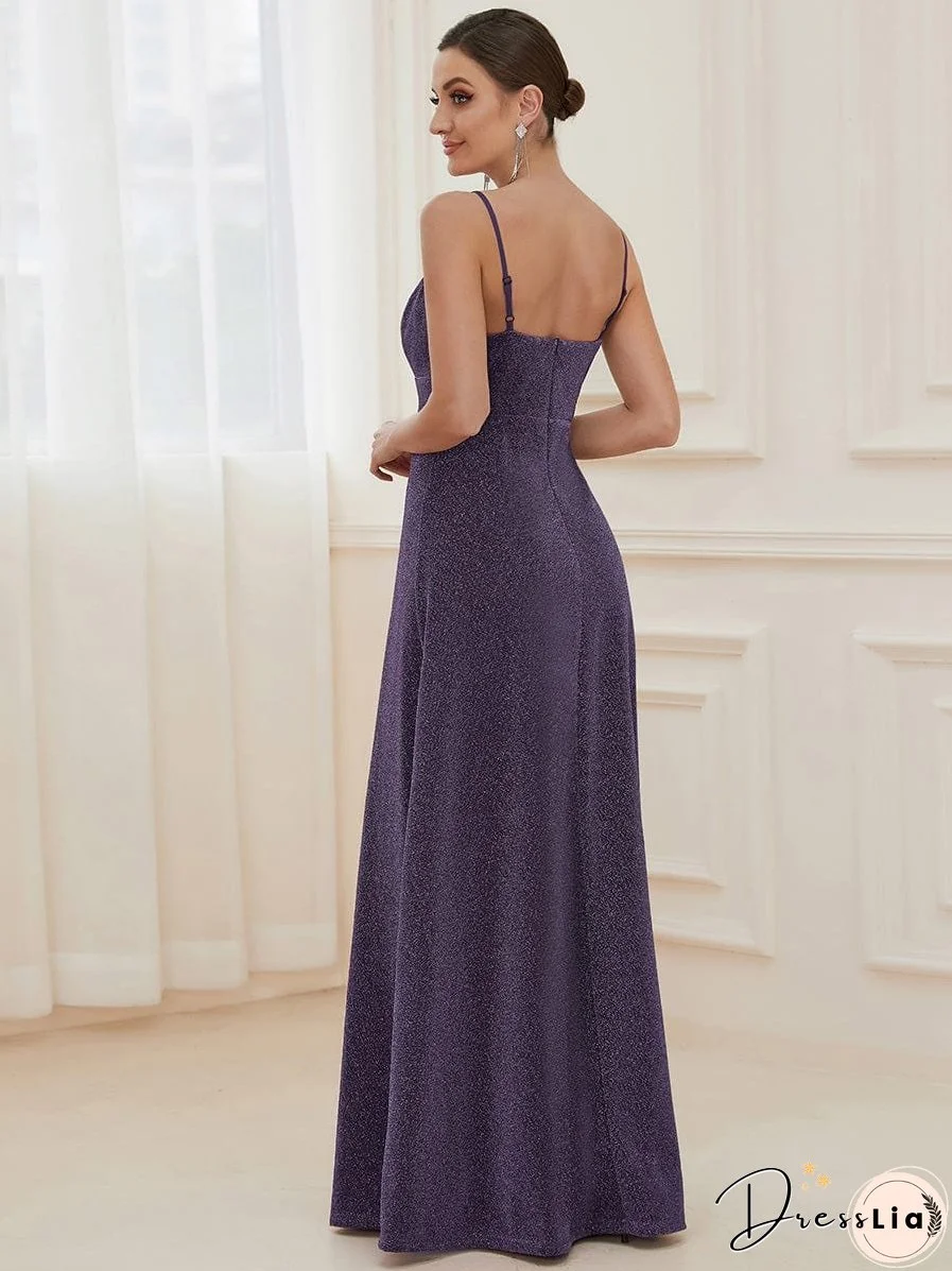 Elegant Pleated Spaghetti Strap Evening Gown