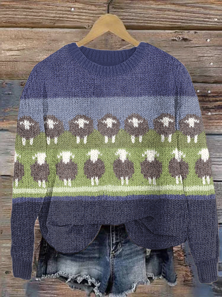 Sheep Pattern Cozy Soft Knit Sweater