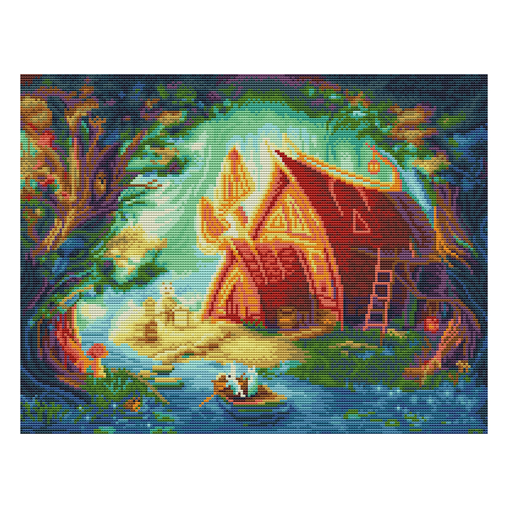 

Forest Wooden House - 11CT Stamped Cross Stitch - 50*40CM, 501 Original