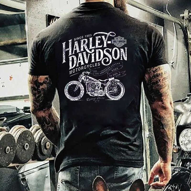 Men's Vintage Motorcycle Print Round Neck Short Sleeve T-Shirt