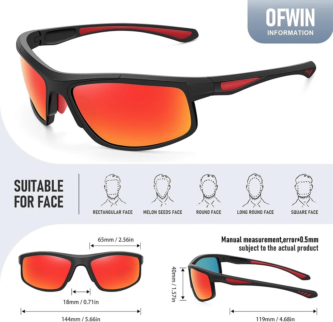 Sports Sunglasses for Men Women Polarized UV Protection Fishing Driving Cycling Bik Running Wrap Around Sun Glasses