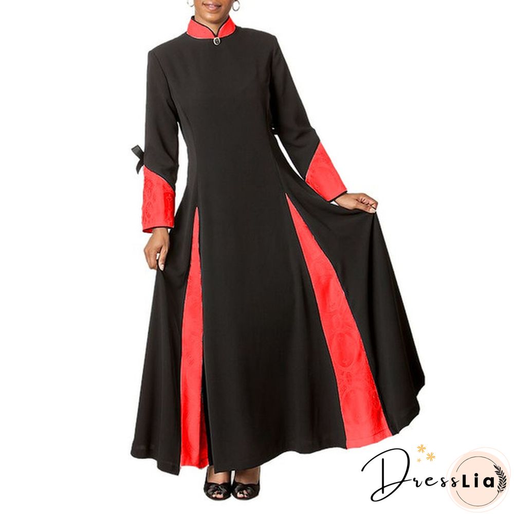 Church Women Clergy Dress Fashion Patchwork Long Sleeve Dress Patchwork Fall Winter Dress Stand Collar Pleated Preaching Robe