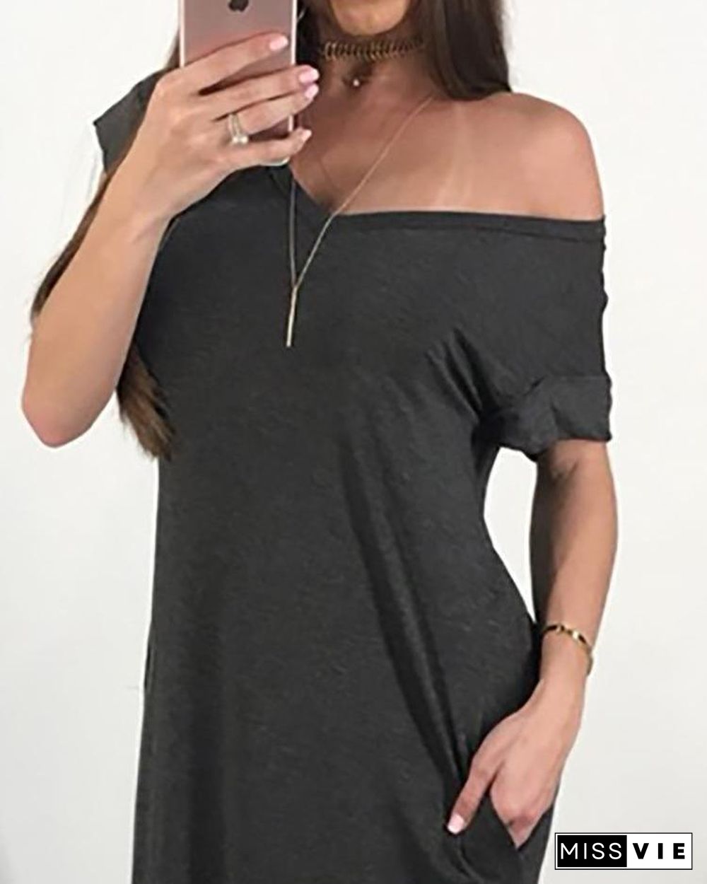 Solid Off Shoulder Slit Irregular Maxi Dress P15227