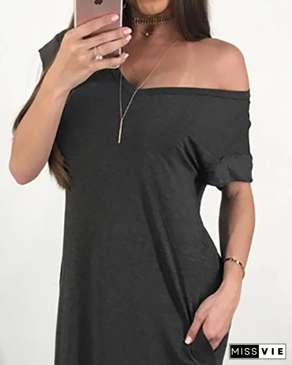 Solid Off Shoulder Slit Irregular Maxi Dress P15227