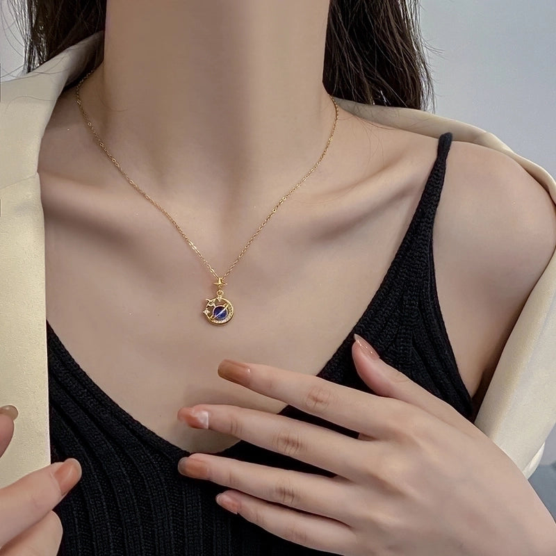 Minimalist Star Planet Titanium Steel Copper Plating Inlay Zircon Pendant Necklace