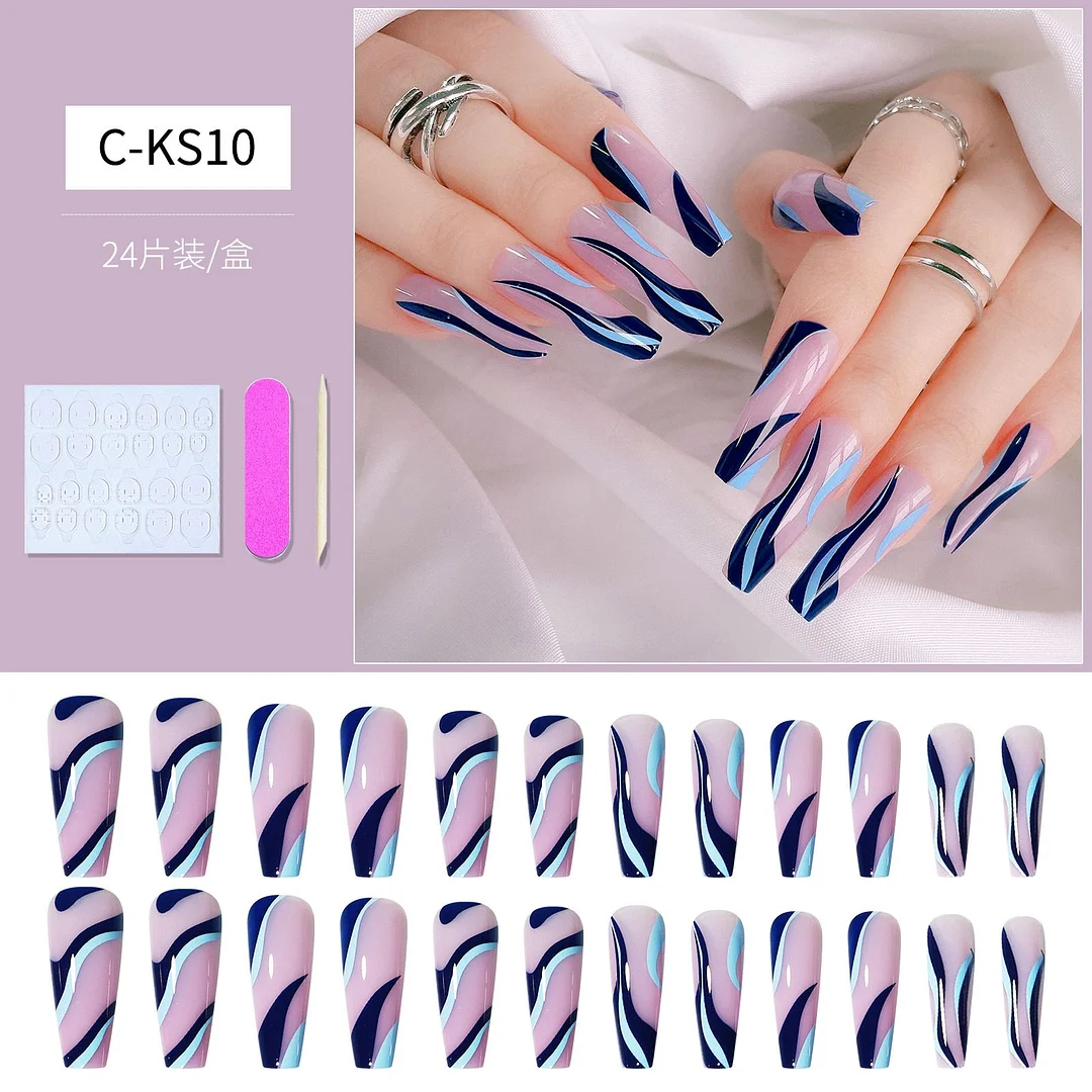 24pcs Detachable Extra Long Coffin False Nails Stick-on nails French Ballerina Fake Nails Full Cover Nail Tips Press On Nails