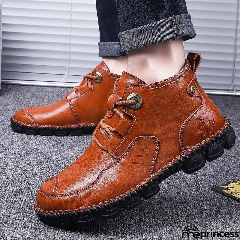 Winter Stylish Leisure Cowhide Lace Up Comfy Shoes For Men