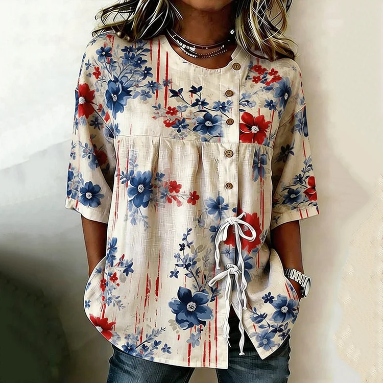 Women's Anniversary Print Half Sleeve Casual Blouse