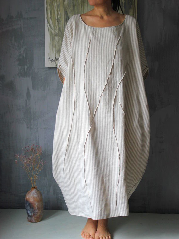 Casual Loose Short Sleeve Striped Maxi Dress