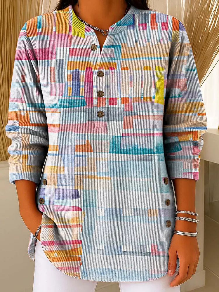 Women's Color Geometry Gradient Print Casual Cotton Shirt