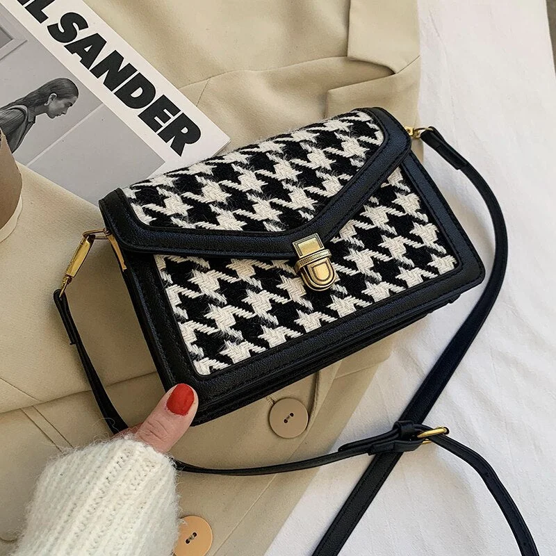 էѧӧܧ Houndstooth Crossbody women's bag 2021 Winter Shoulder Handbags Female Luxury Trending goose foot Bag and Purses