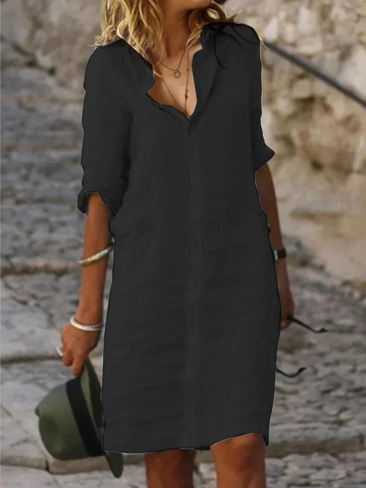Solid Long Sleeve Shirt Midi Dress-Neogeekshirts:luchamp