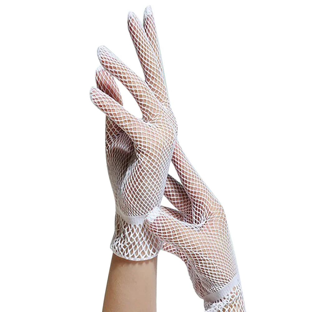 Mesh Fishnet Gloves Sexy Female Five-finger Short Lace Gloves Thin Dance Retro Party Black White Gloves