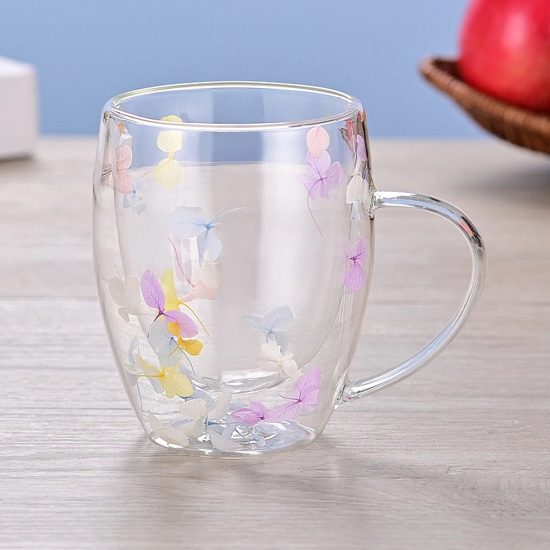 Double-layer Glass Quicksand Flower Cup Borosilicate Glass Double-layer Cup Breakfast Milk Coffee Cup Household Drinking Cup